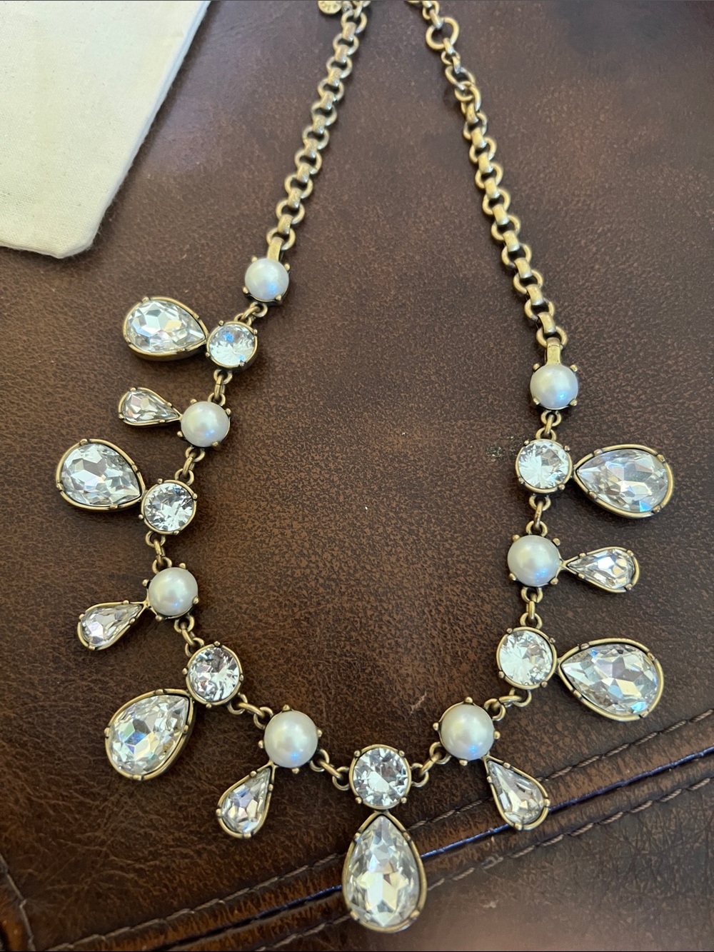 J. Crew Gold-Tone Faux Pearl & Clear Crystal Bib Necklace
